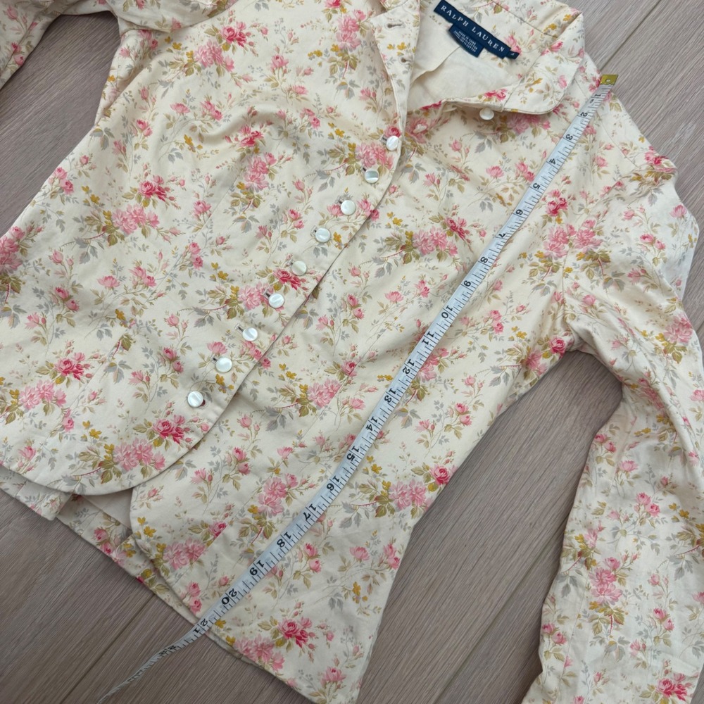 Ralph Lauren Floral Cotton Blazer Pink Cream Cottagecore Tailored Jacket Size 4 - Picture 5 of 9